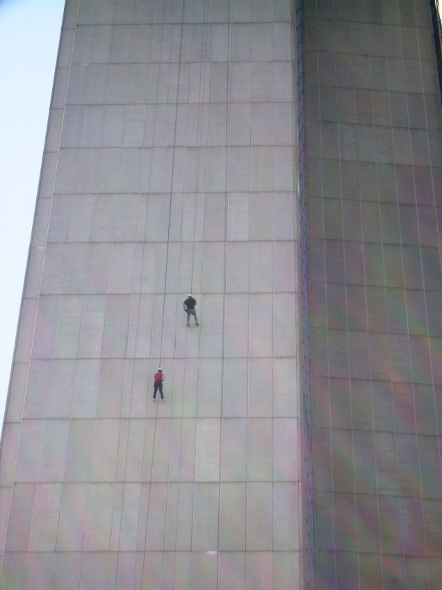 Janet & Baz abseiling the AMP Building in Sydney