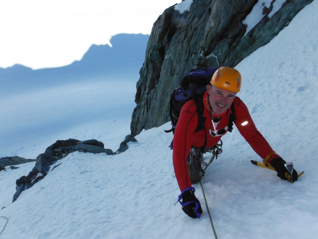 Climbing the south face of Aurora, Southern Alps, New Zealand
