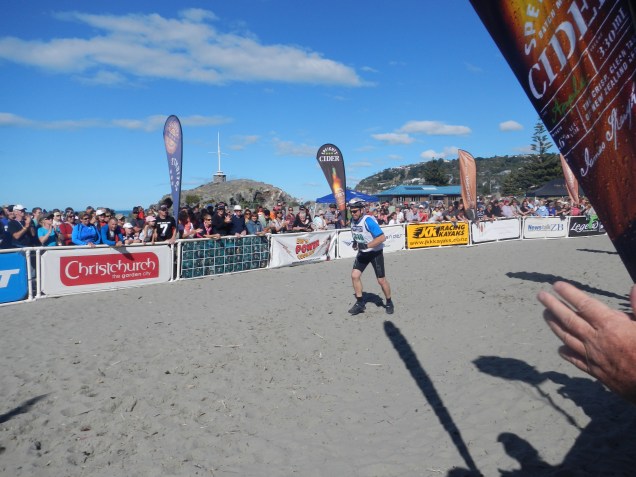 Ray crosses the line after racing 243 kilometres across New Zealand (Baz is coming!)