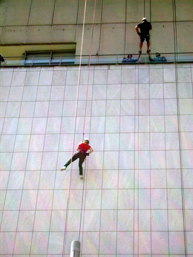 Janet beats Baz down the AMP Tower, Sydney Australia